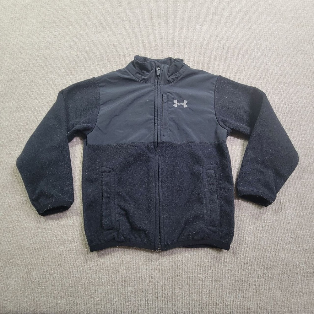 Under Armour Fleece Jacket Boys 4 BLK‎ Colorblock Full Zip High Neck Pockets Top
